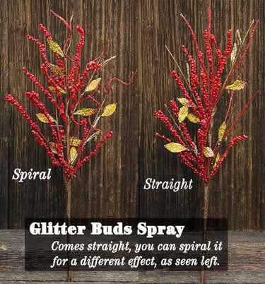 Red Glitter Bud Spray - The Fox Decor